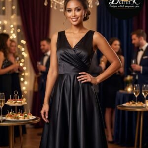 D45 Satin Cross over pleated party dress